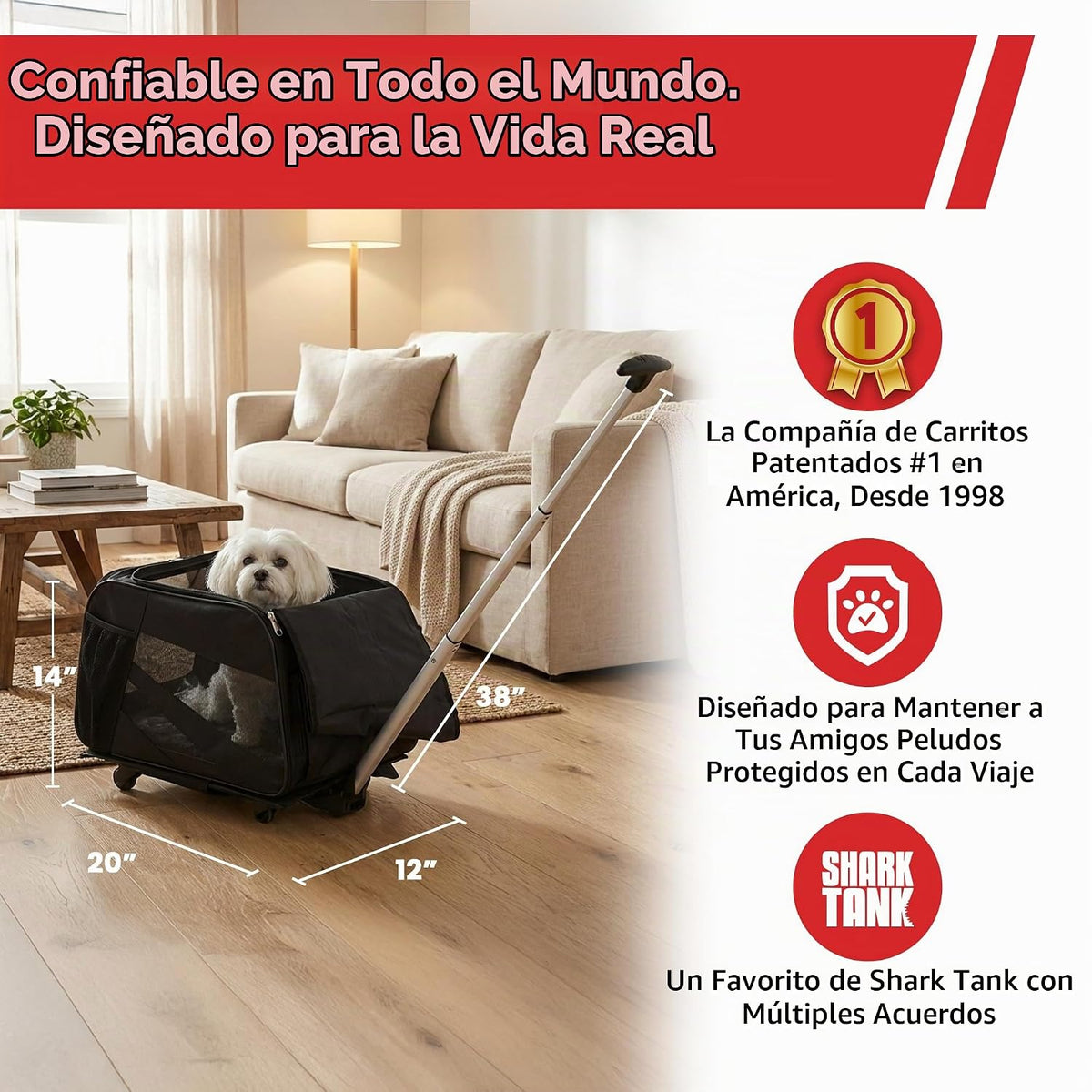 Pet Smart Cart, grande, negro, con ruedas, con ruedas, bolsa de via...