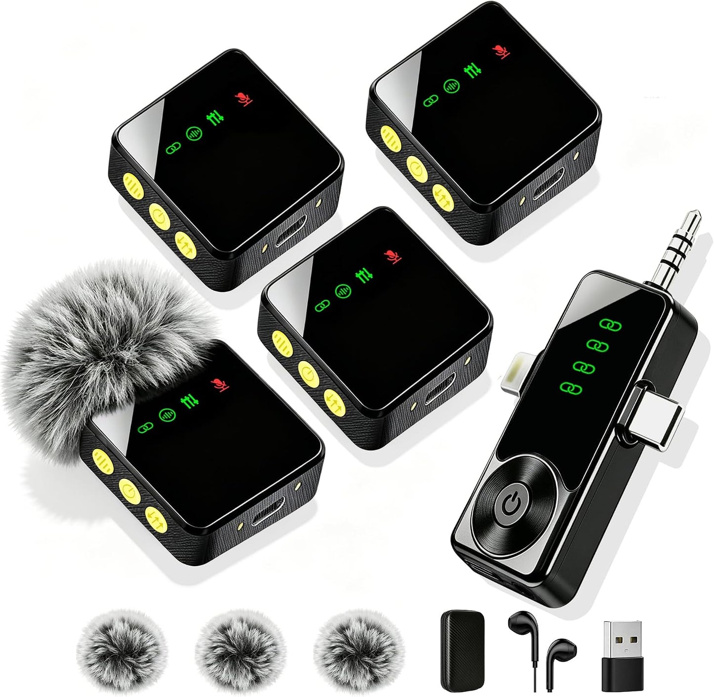 Ominoral Paquete de 4 micrófonos inalámbricos Lavalier para iPhone,...