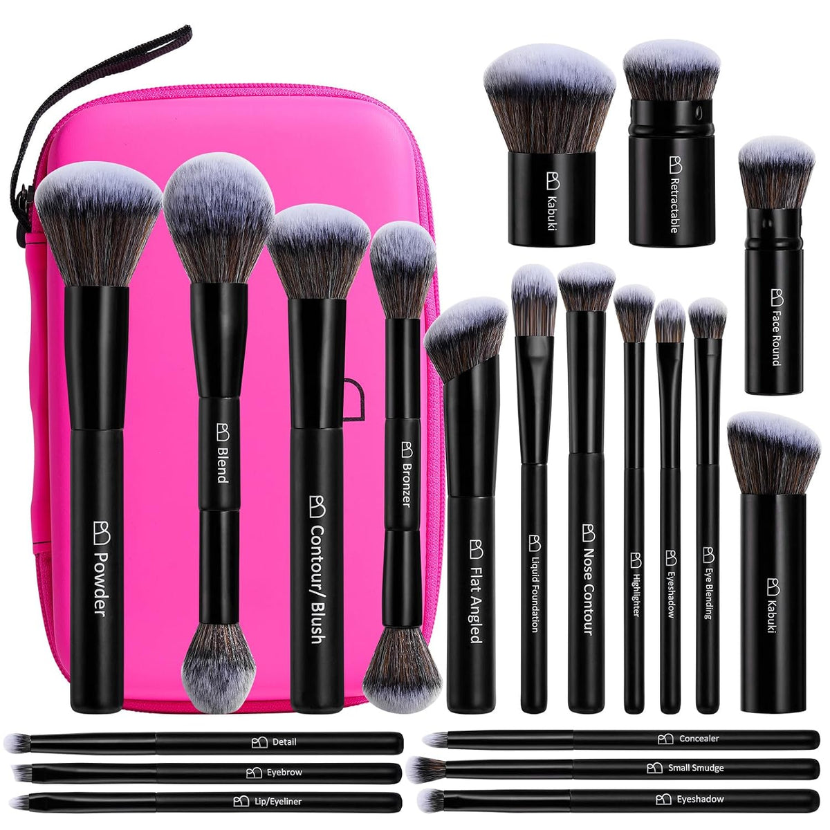 Brochas de maquillaje profesionales BS-MALL con estuche de viaje, b...