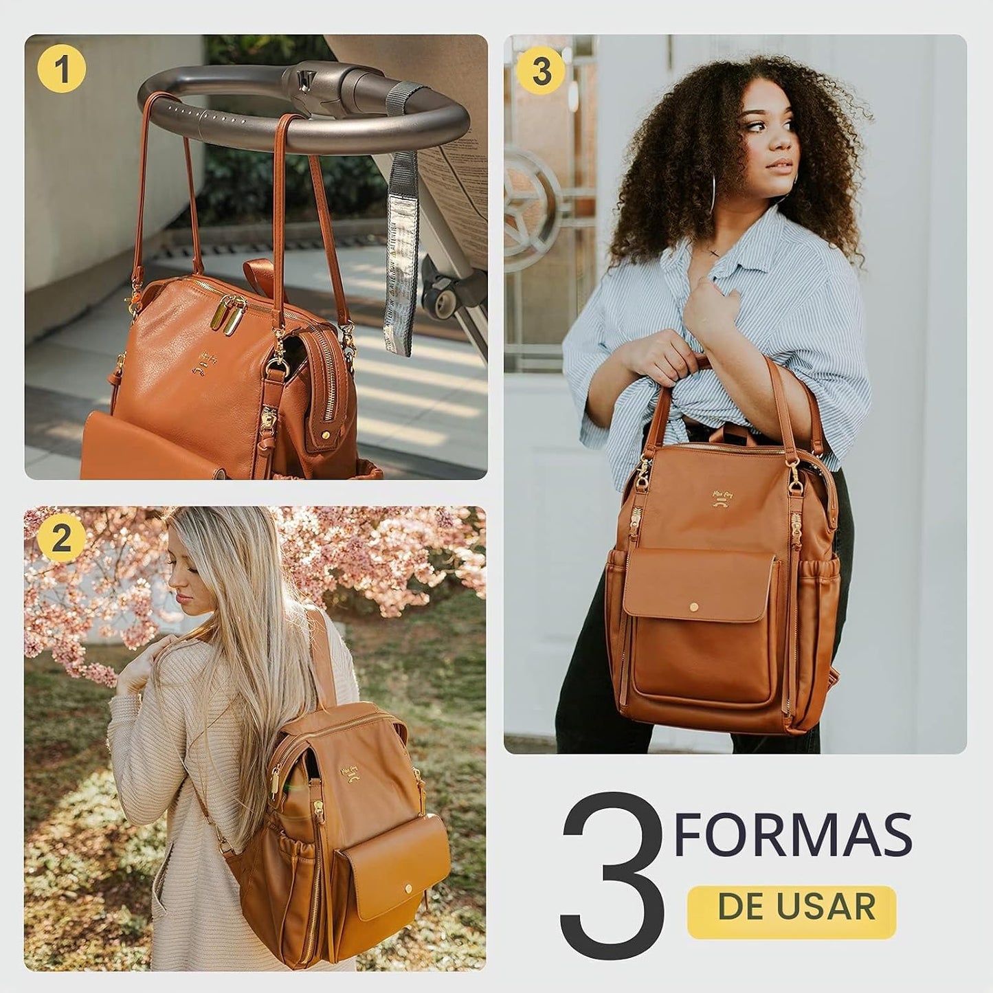 Miss fong - Mochila para pañales de bebé, bolsa de pañales de cuero...