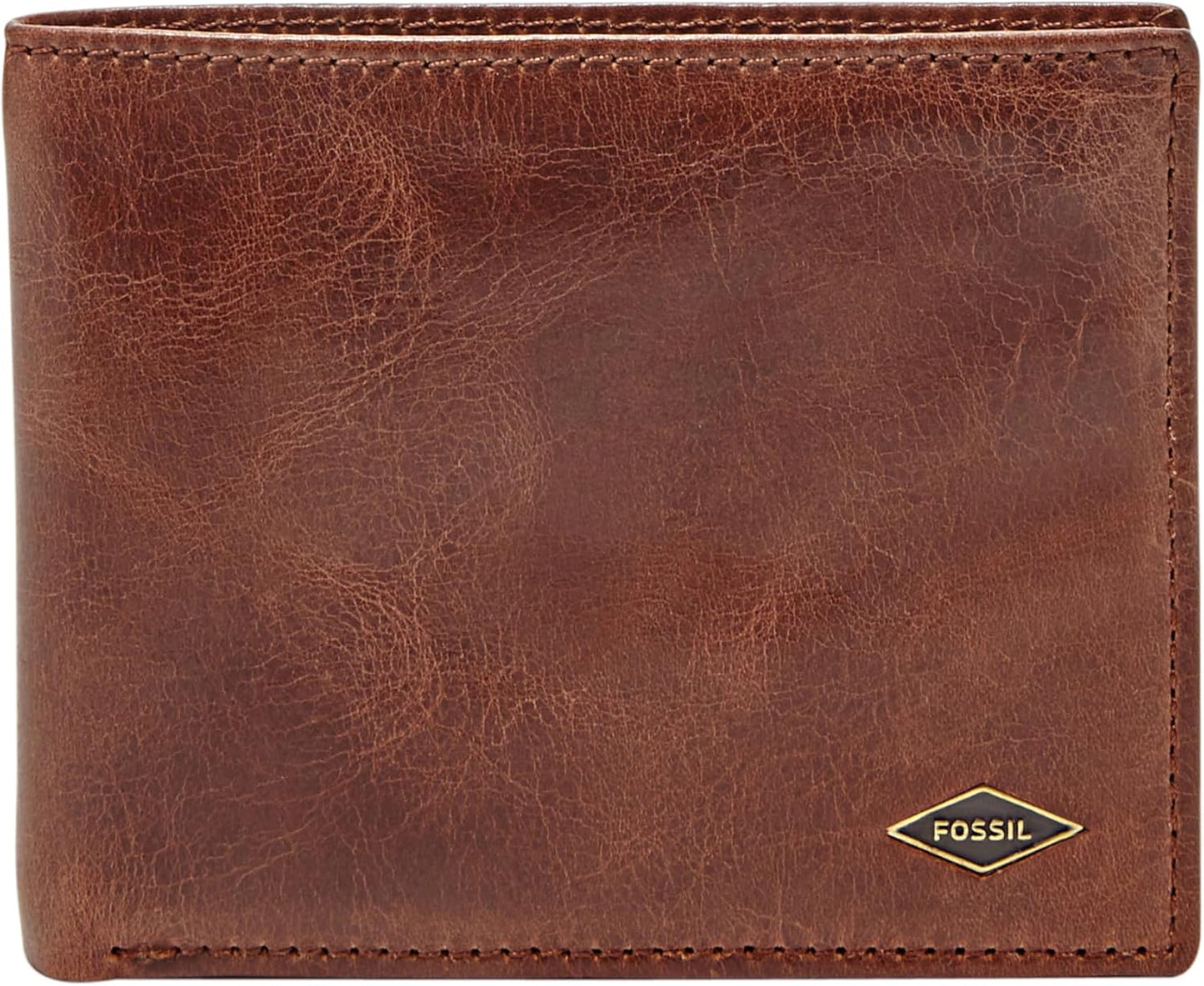Fossil - Cartera de cuero plegable para hombre Hayes con ventana ab...