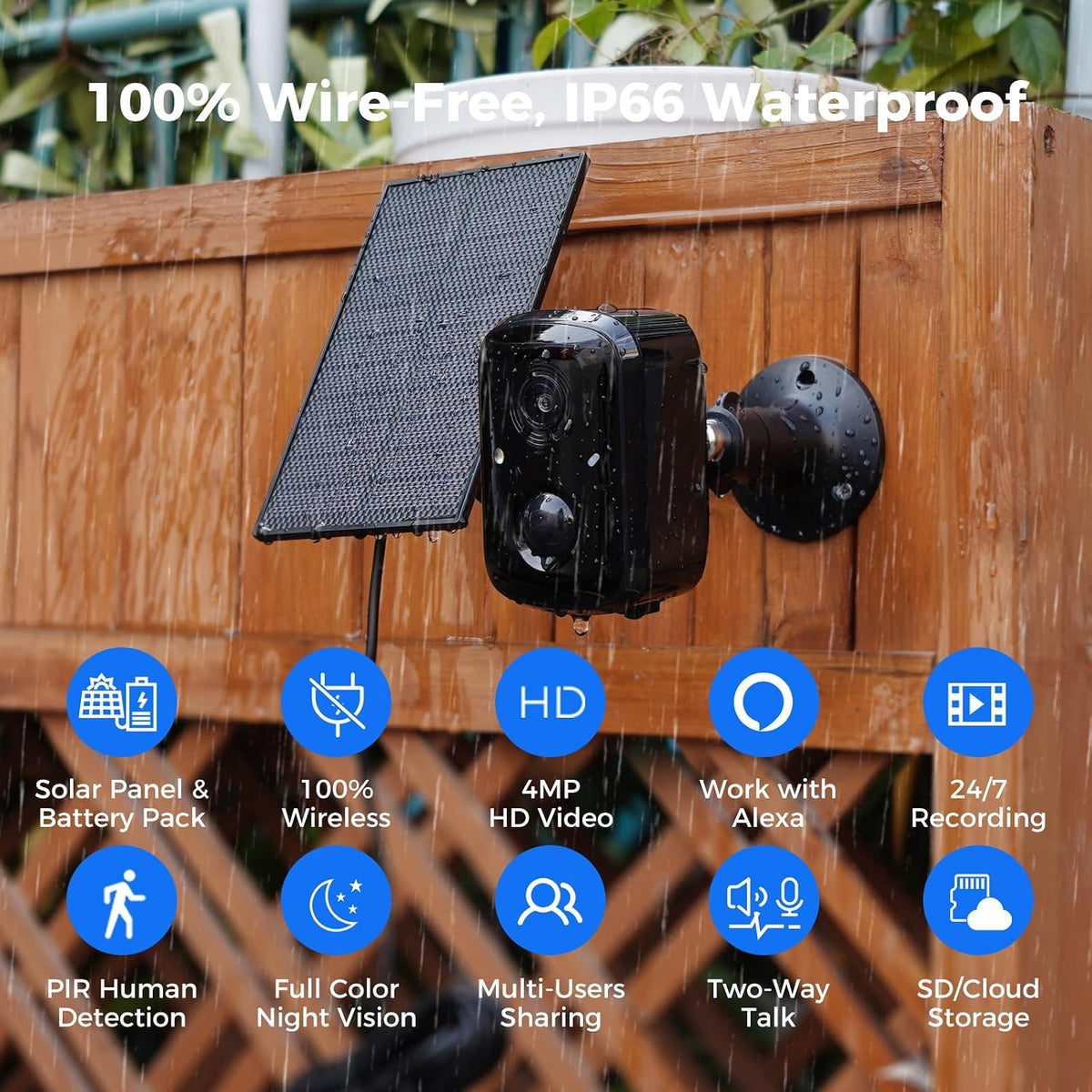 Hiseeu Cámaras de seguridad solares para exteriores, de vigilancia,...