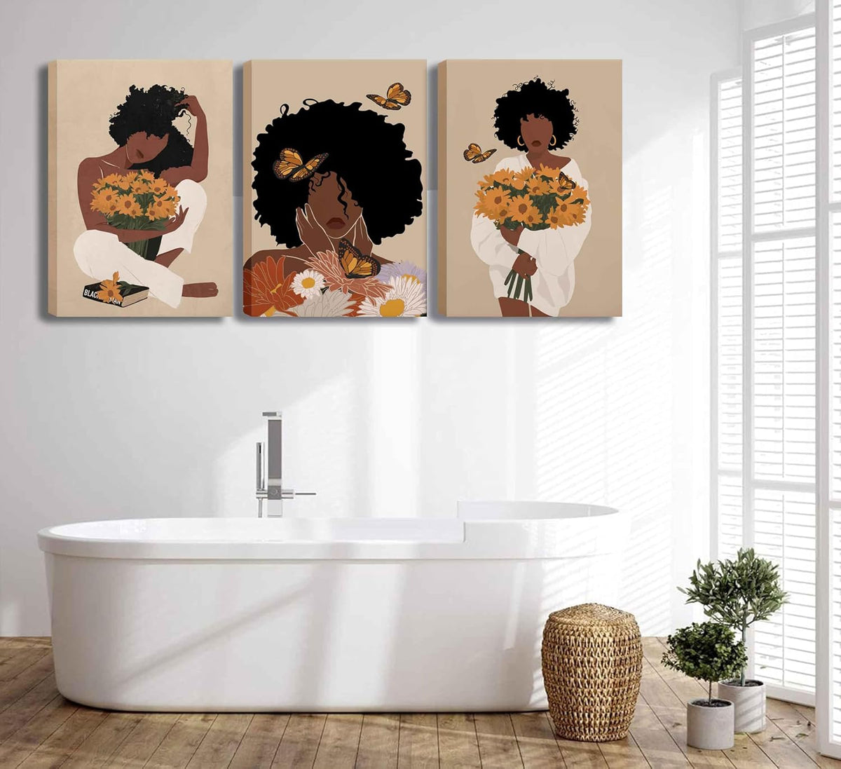 3 piezas de arte de pared de mujer negra, pósters boho de niña negr...
