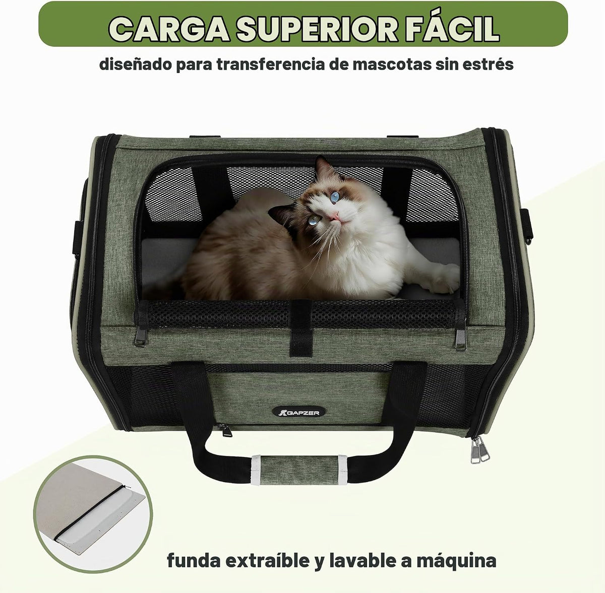 GAPZER Bolsa de transporte mediana para gatos, ligera, de lados sua...