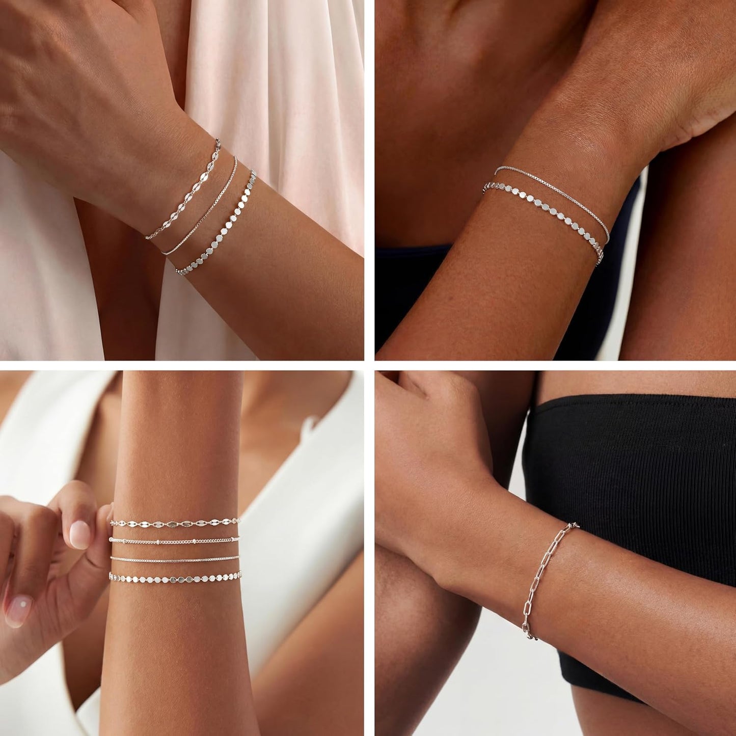 MBW Pulseras chapadas en plata para mujer, delicadas pulseras de pl...