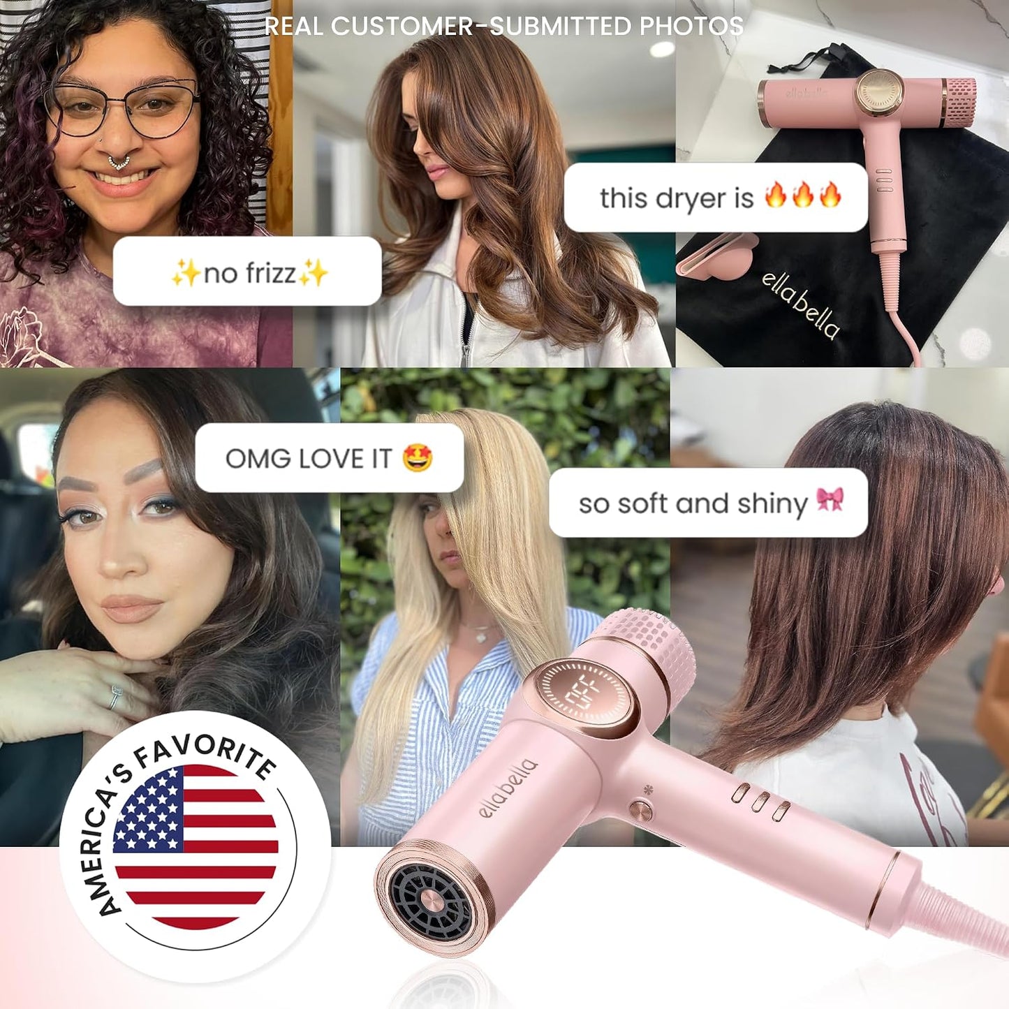 ELLA BELLA® - Secador de pelo iónico profesional con difusor \u2022...