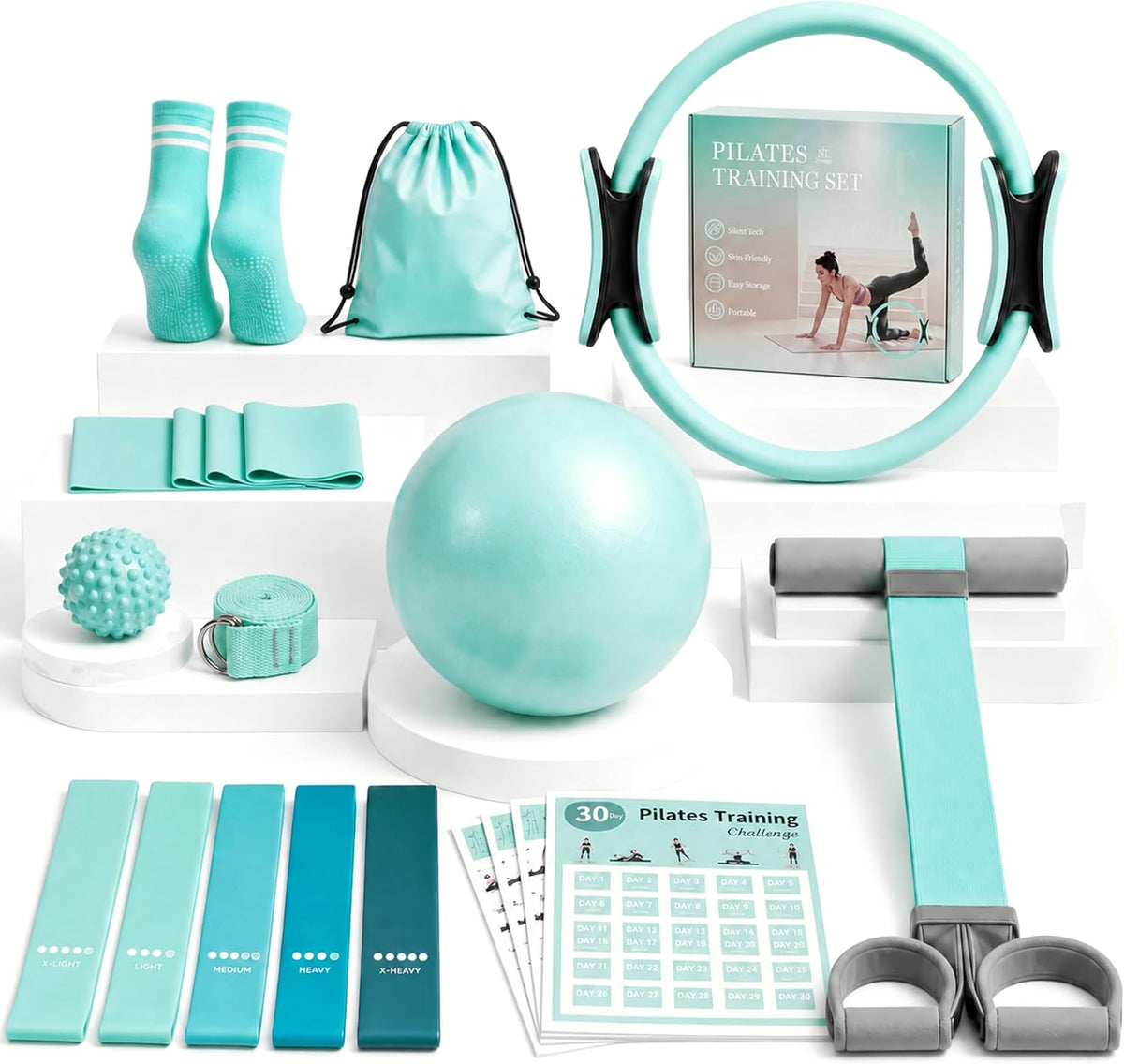 Kit de Pilates en casa para mujer, juego de 20 piezas con aro, pelo...