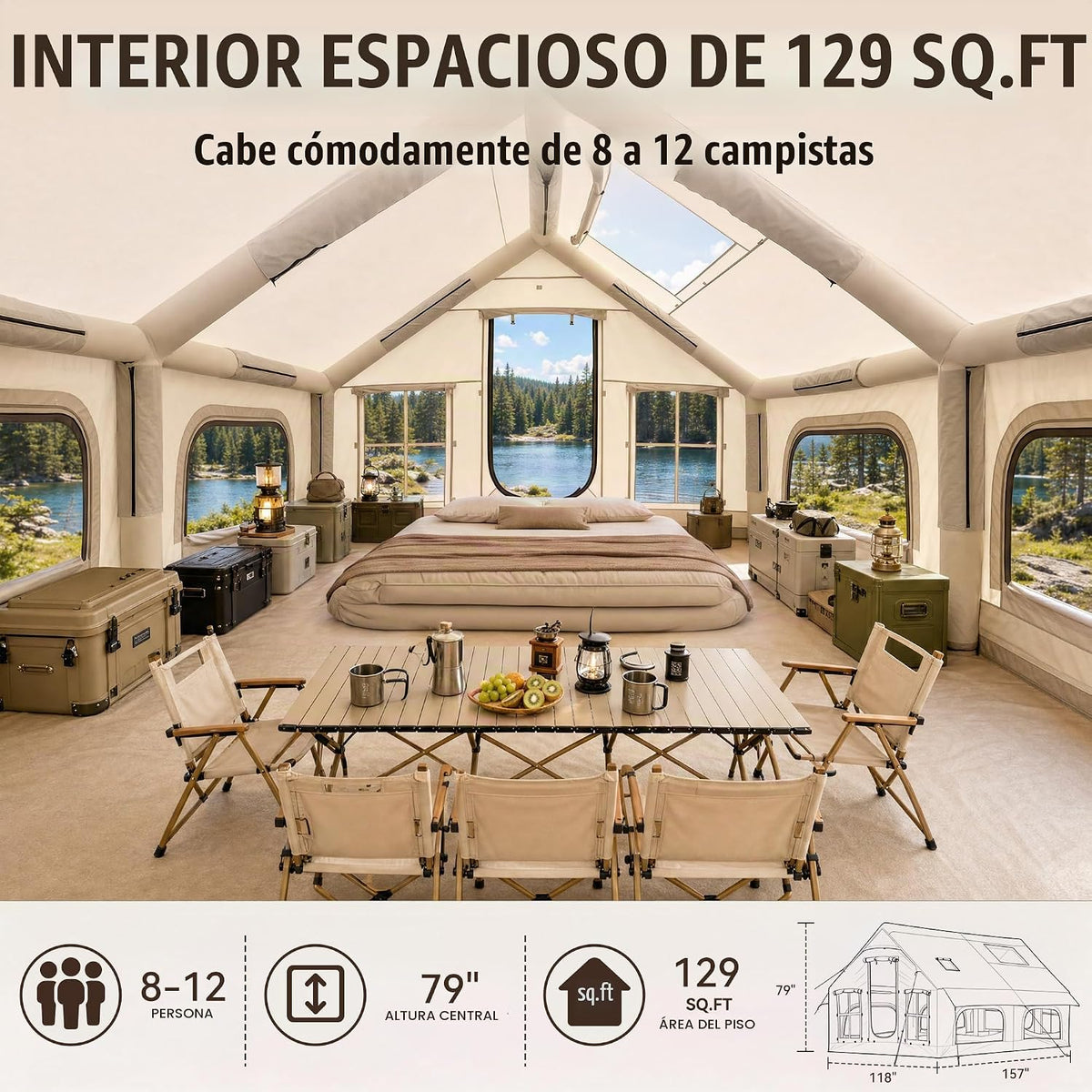 Tienda inflable para acampar de 8 a 12 personas, tienda de campaña...