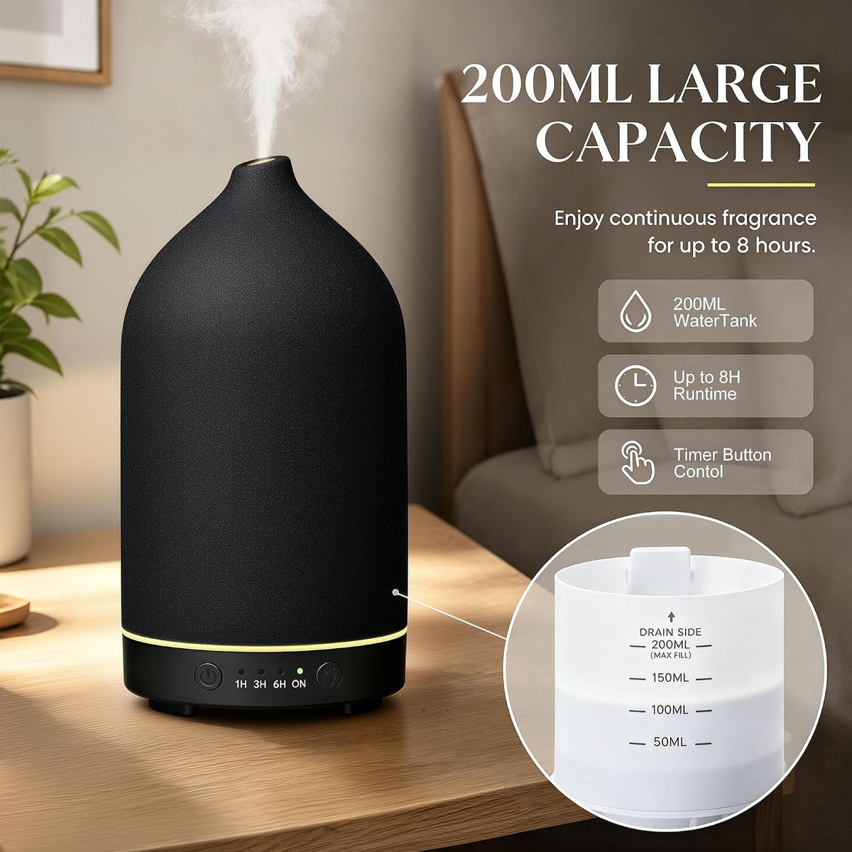 Gooamp Difusor de Aceites Esenciales Cerámico 200ML - Difusor Ultra...