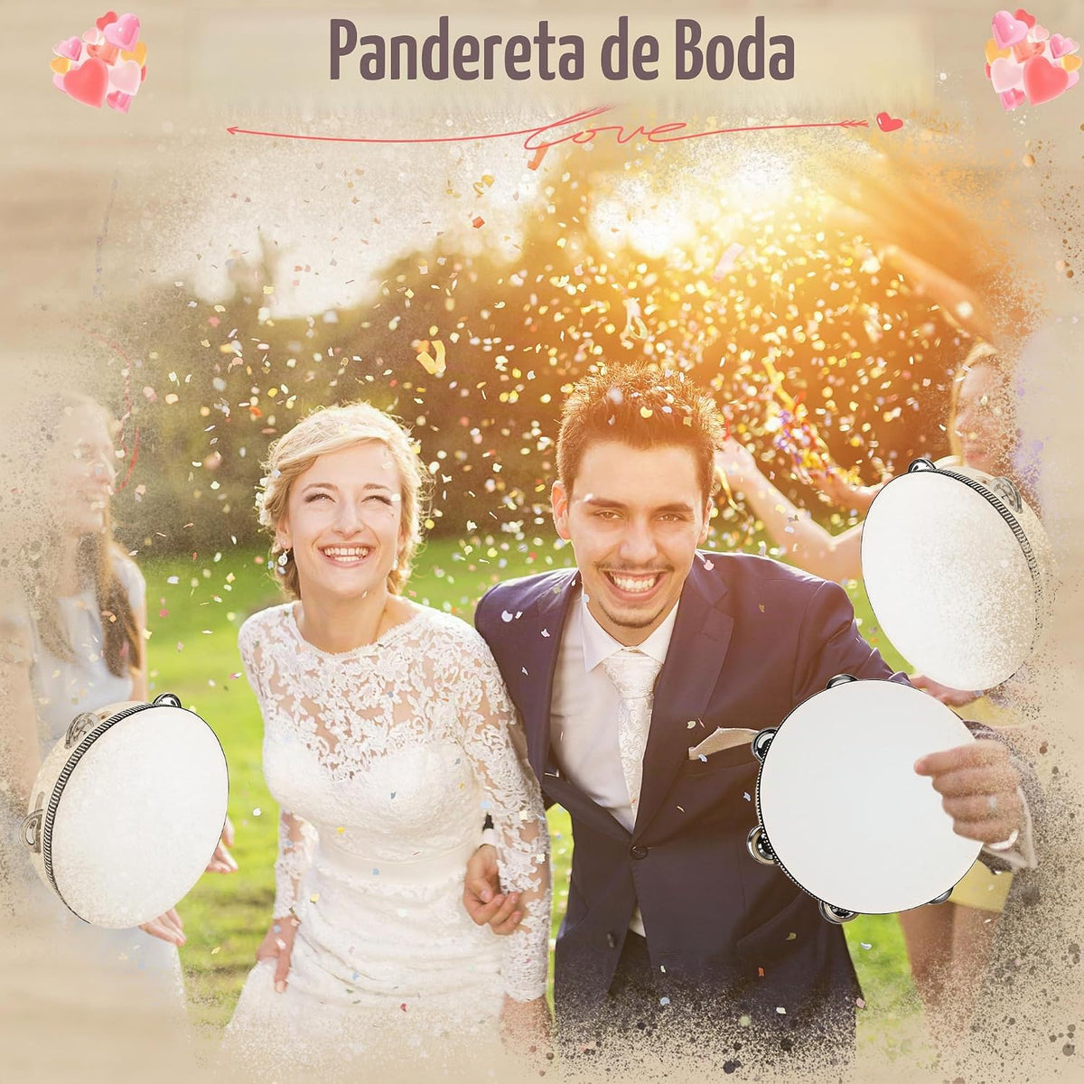 6 unidades de panderetas de boda para adultos, tambores de mano de...