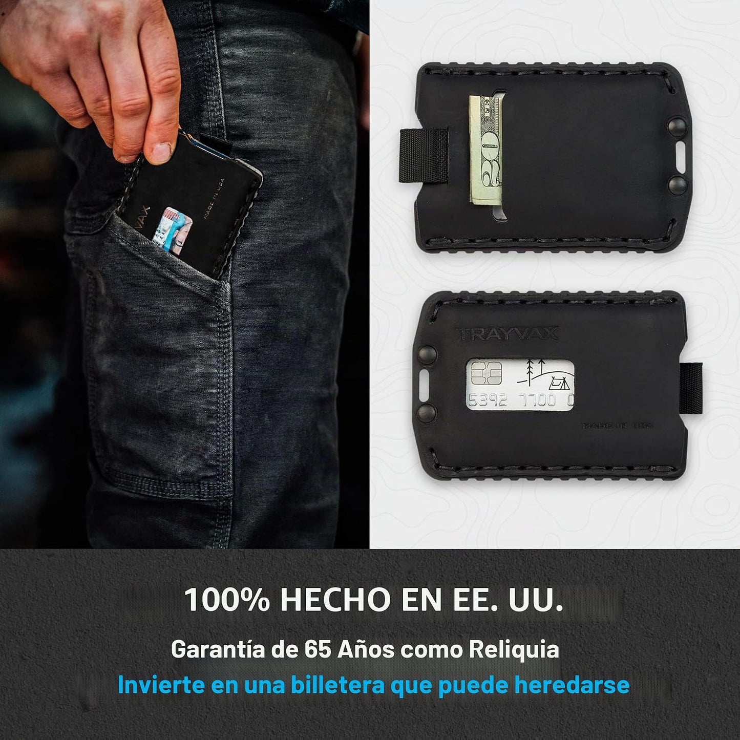 Trayvax Ascent - Cartera con bolsillo frontal RFID para dinero y ta...
