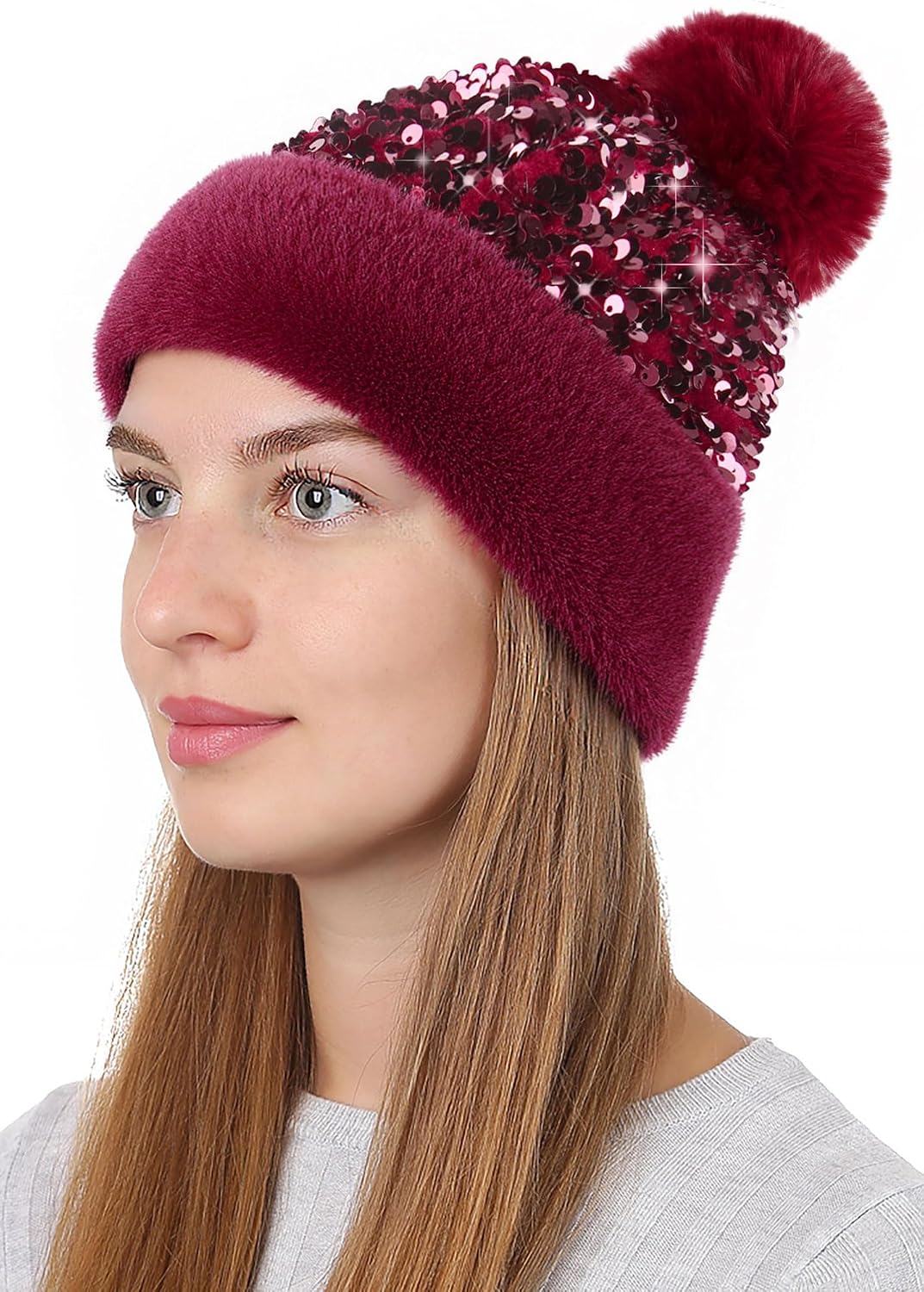 Babalet Gorro de invierno para mujer, de terciopelo, con lentejuela...