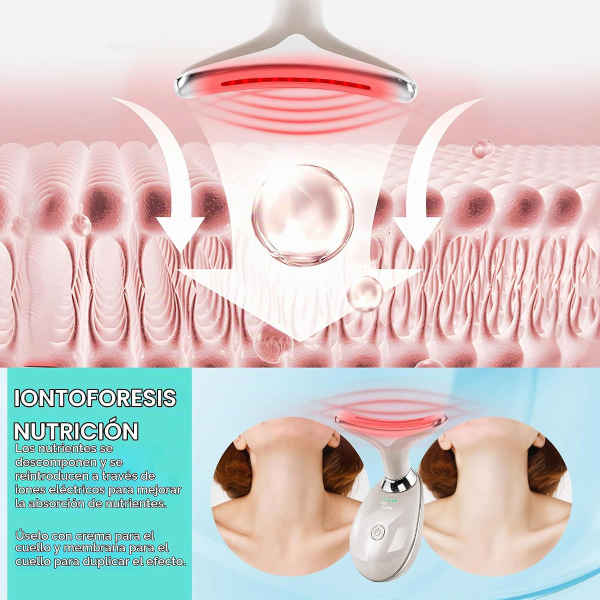 Masajeador facial con luz roja-terapia para cara y cuello, varita d...
