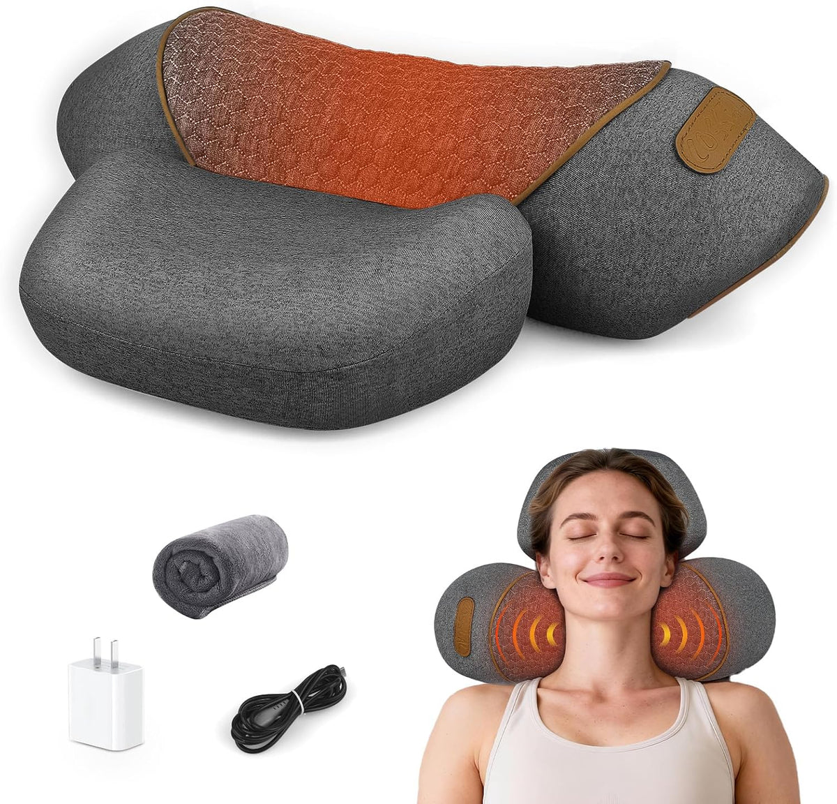 Almohada masajeadora de cuello 3 en 1 para aliviar el dolor, masaje...