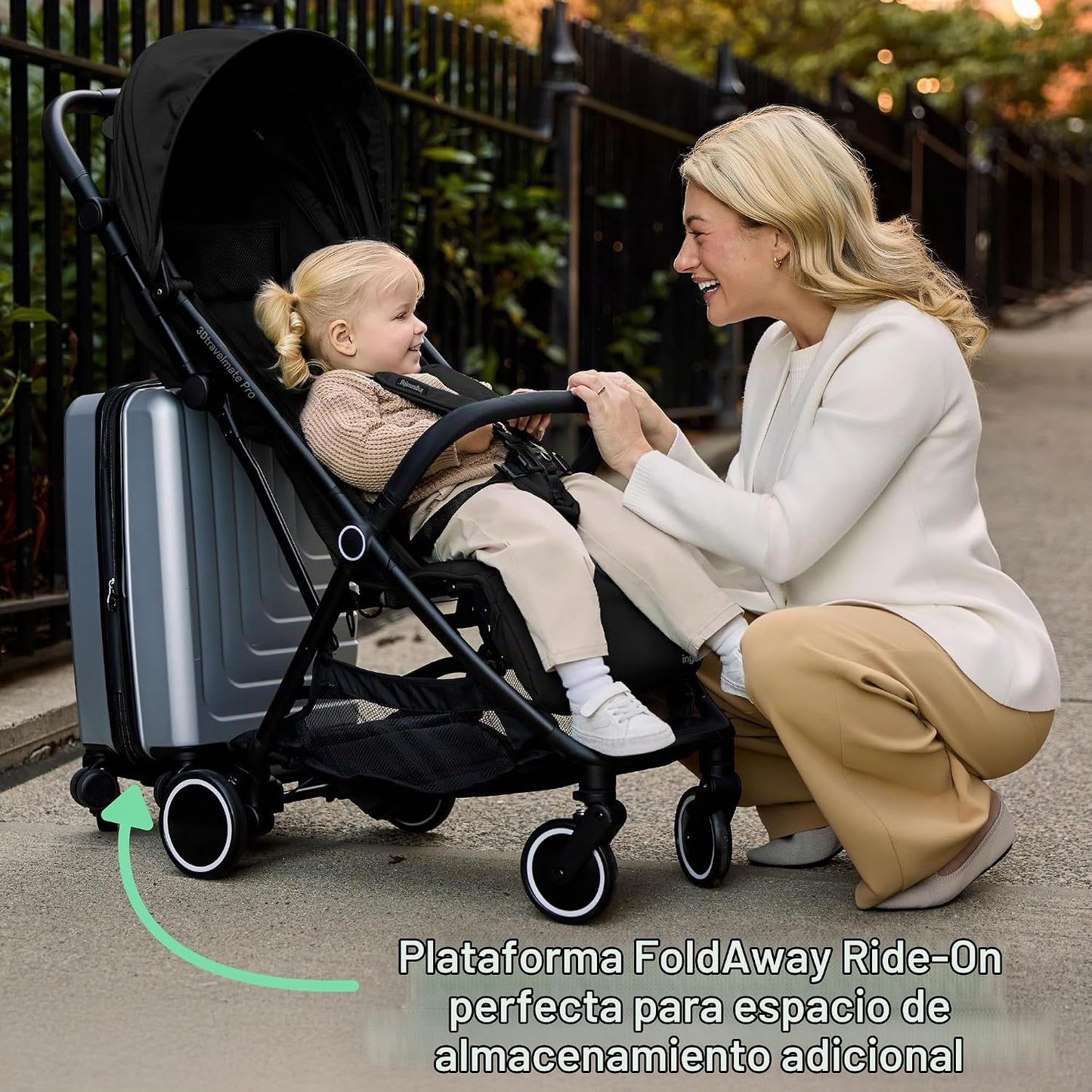 Ingenuity 3D Travelmate Pro - Cochecito de viaje ligero con tabla p...