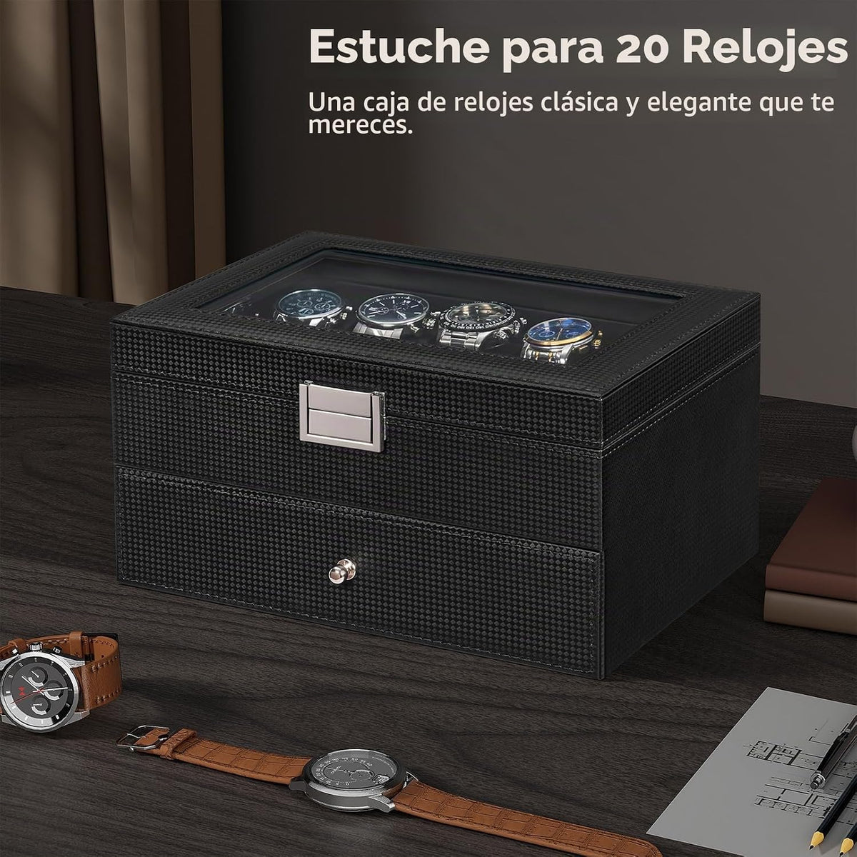 BEWISHOME Estuche para relojes, organizador de caja para relojes de...