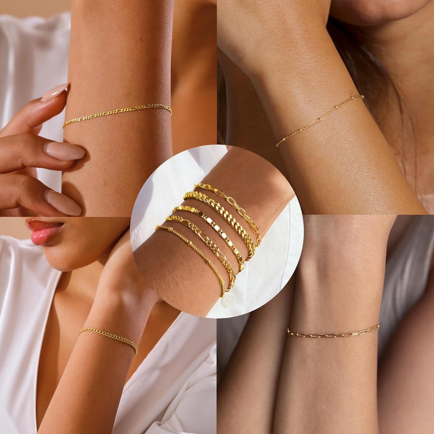 Gokeey Juego de pulseras de oro para mujer, no se deslustran, moder...