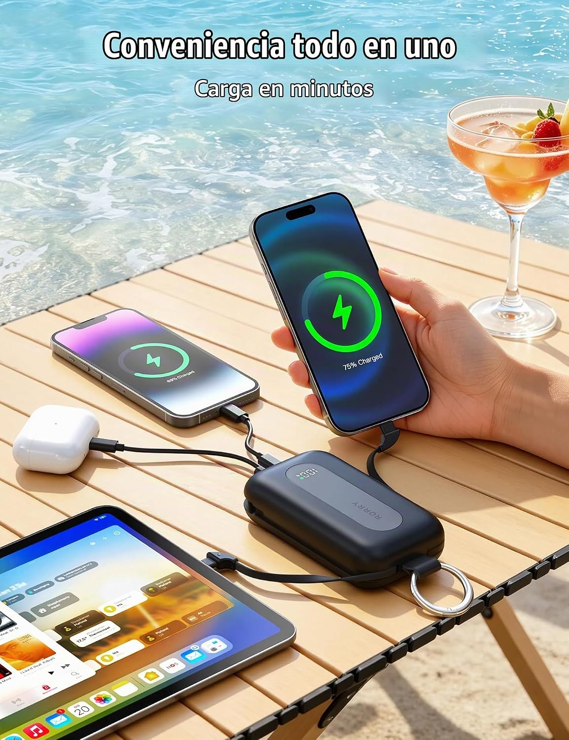 RORRY CharmGo Cargador portátil 20000mAh 30W Power Bank 4 en 1 Bate...