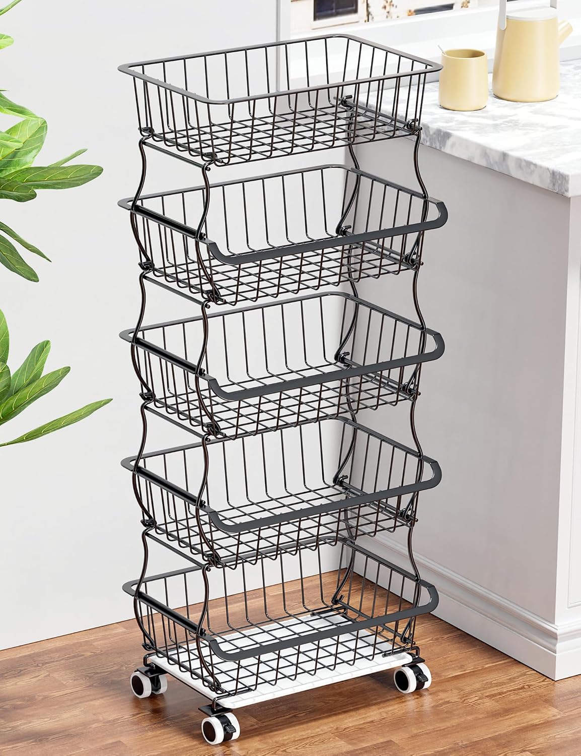 OKZEST cesta de frutas de 5 niveles para cocina, estante organizado...