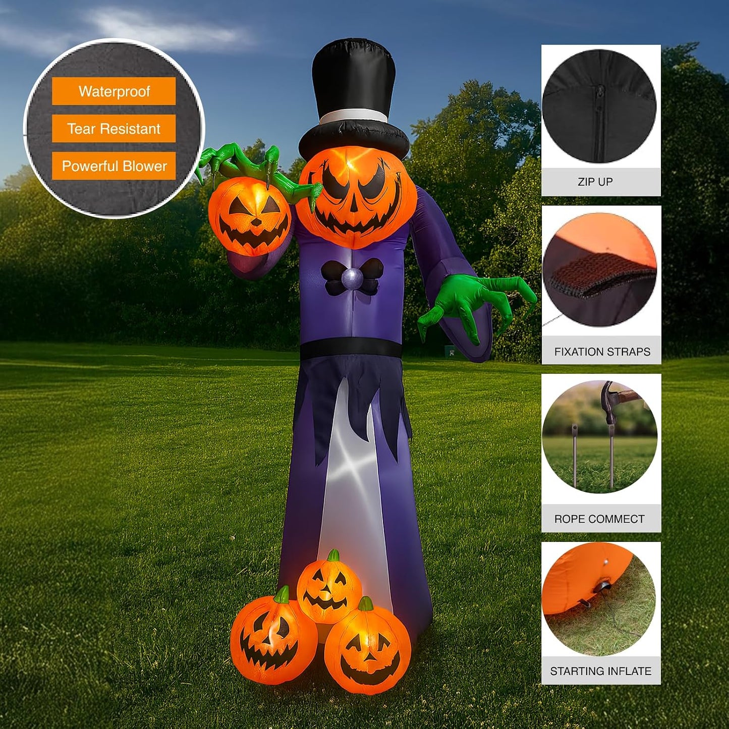 ZOOMATOOE Parca de calabaza inflable gigante de Halloween de 11 pie...