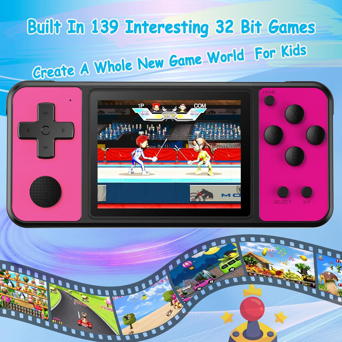 Juegos de mano de 32 bits para niños recargables incorporados 139 |...
