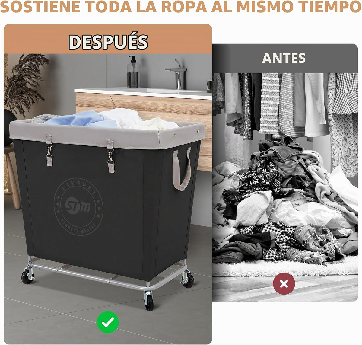 STORAGE MANIAC Cesto de lavandería comercial con marco de acero res...