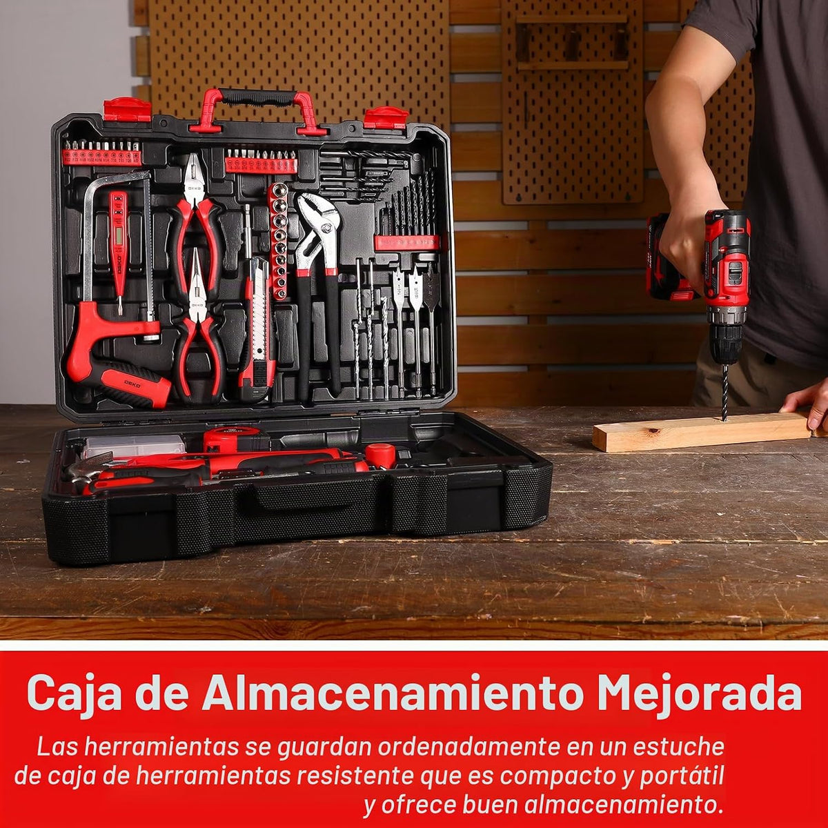 Kit de herramientas de taladro rojo: juego de taladro eléctrico ina...
