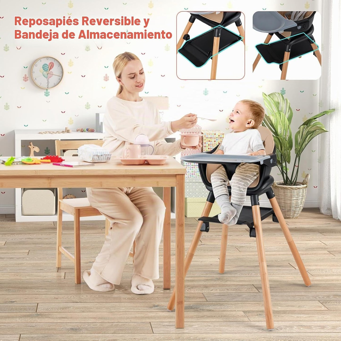 HONEY JOY Silla alta para bebé, silla alta convertible 6 en 1 de ma...