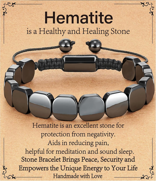 Saroly Pulsera de hematita para hombre, piedra de hematita natural,...