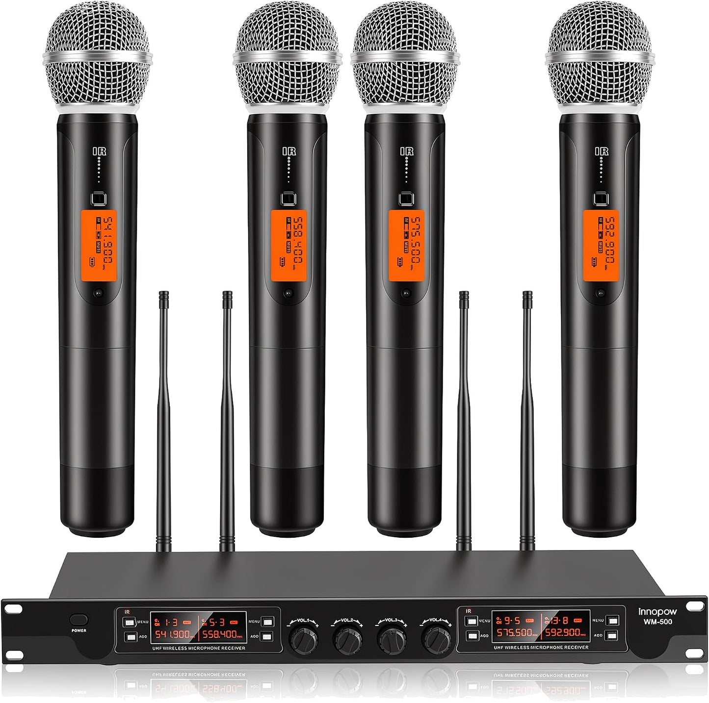Innopow Sistema de micrófonos inalámbricos de 4 canales, set de mic...