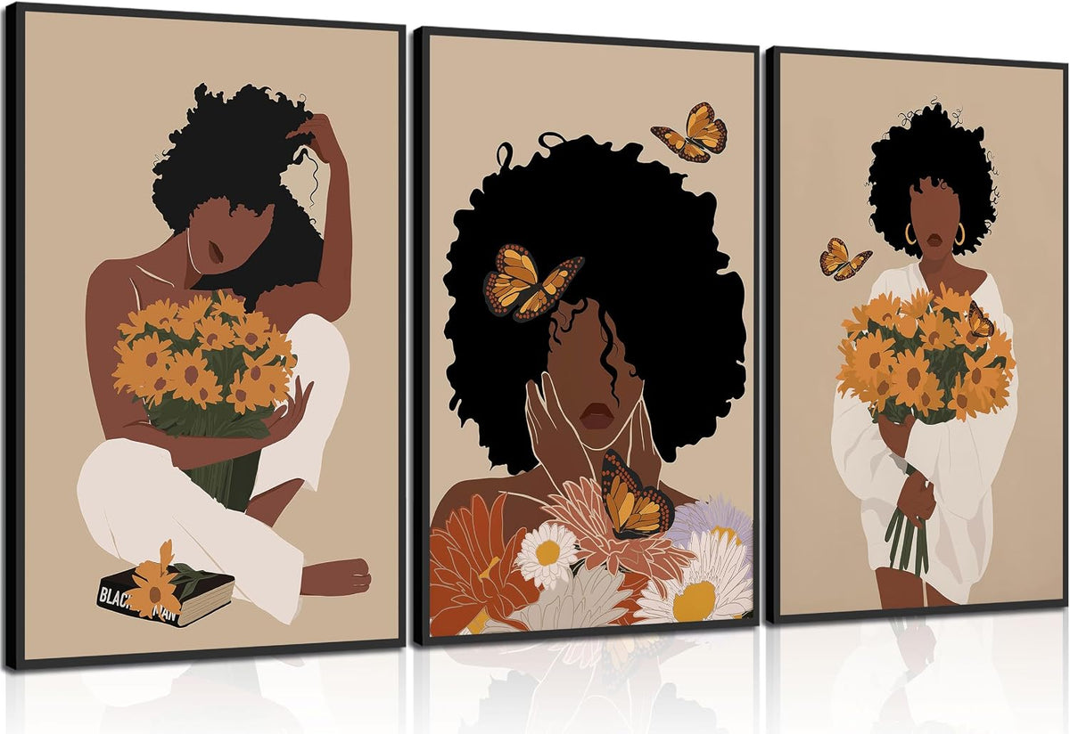 WSTUKVV 3 piezas de arte de pared de mujer negra, pósteres de chica...