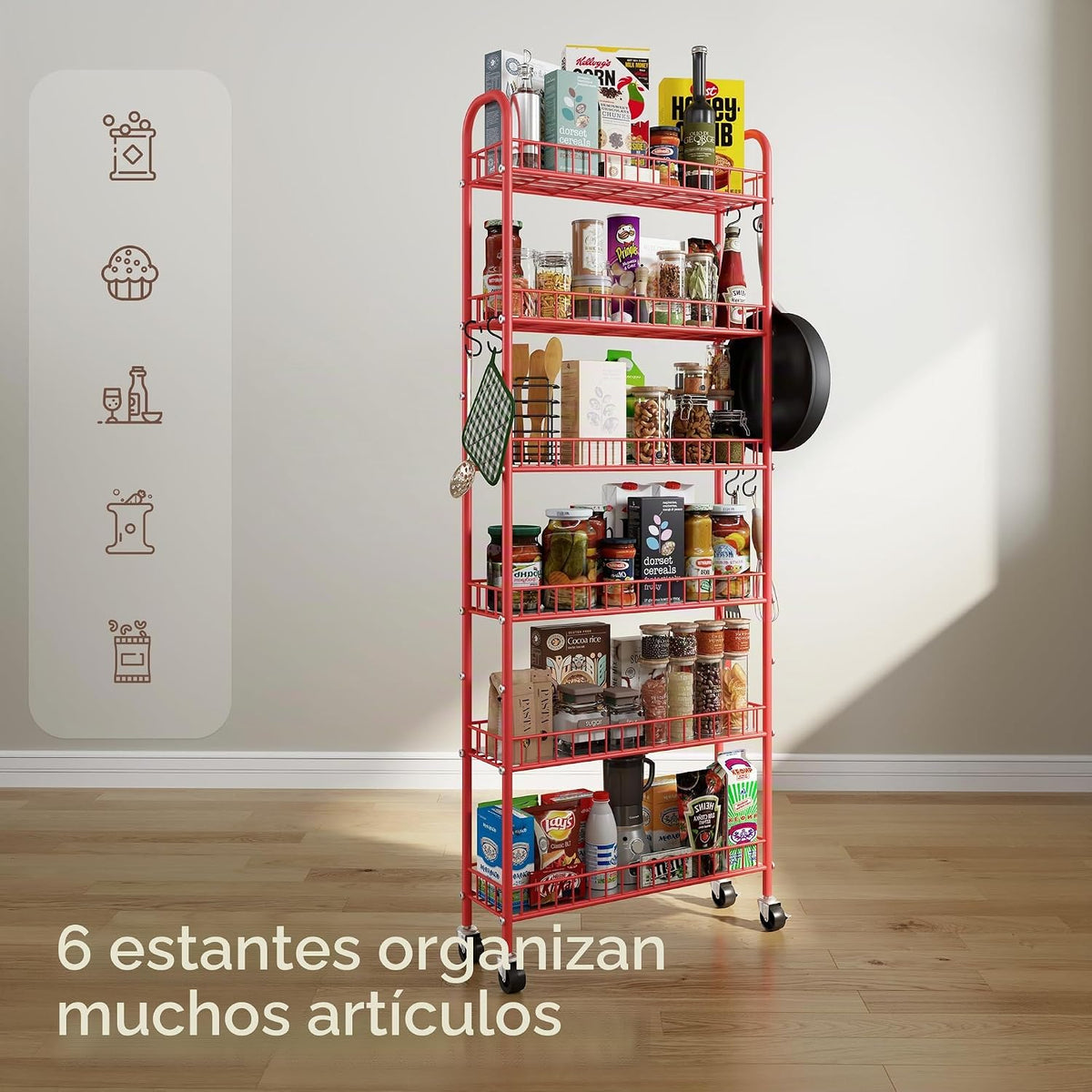 Qiaoxuan Carrito de Almacenamiento Rodante Delgado de 6 Niveles, Ca...