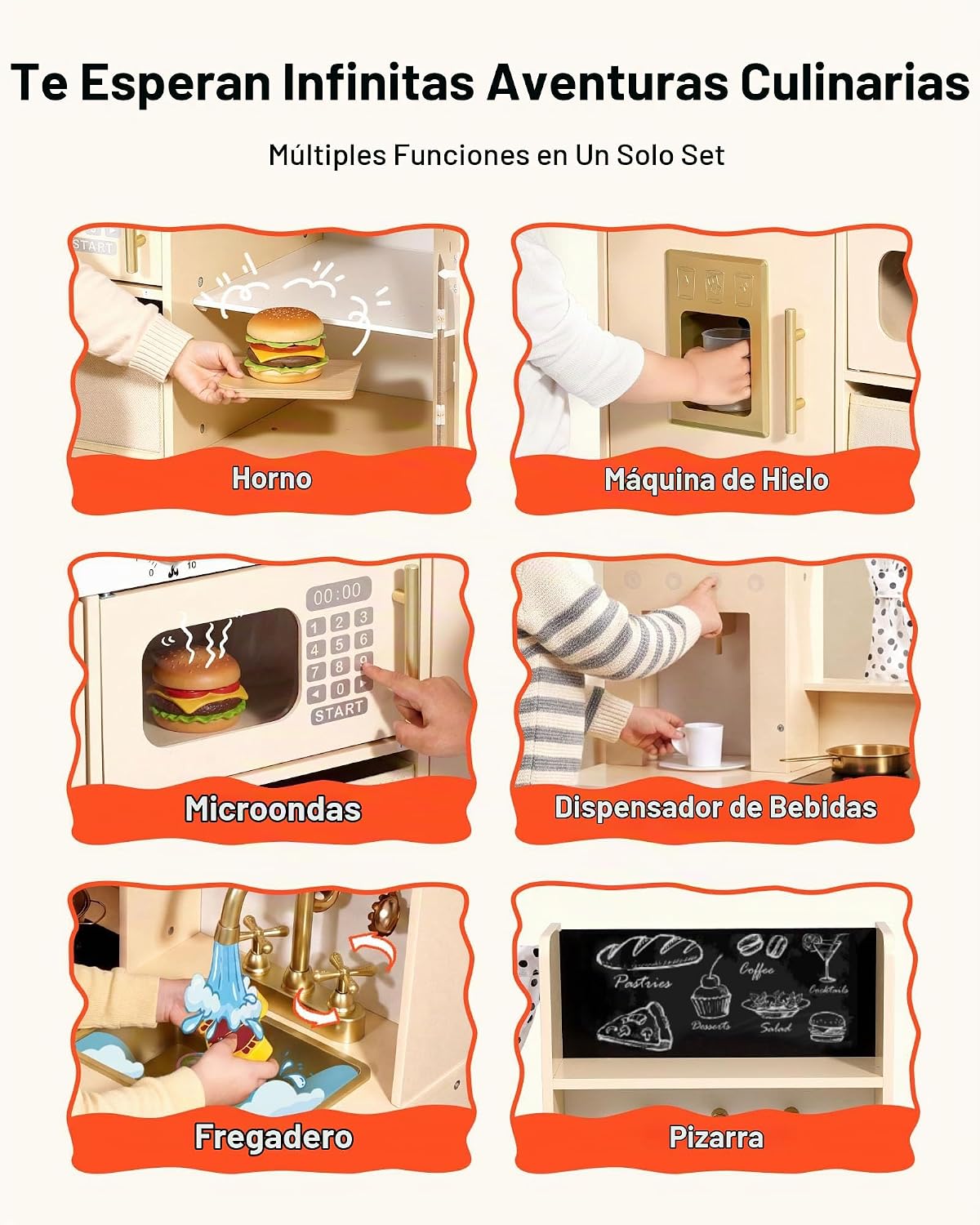 VEVOR Juego de cocina para niños, de madera, juego de cocina para n...
