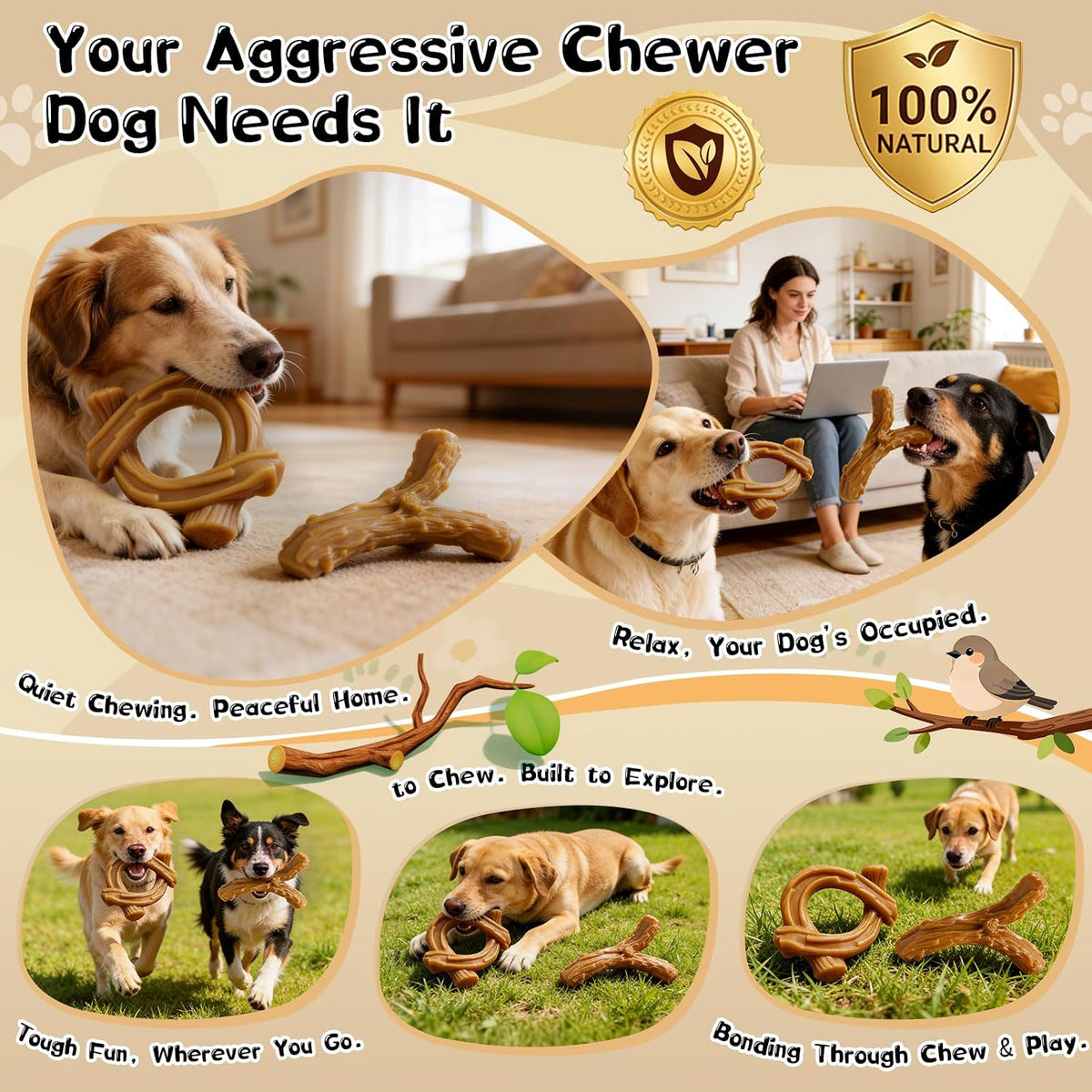 WOWBALA Paquete de 2 juguetes masticables para perros para masticad...