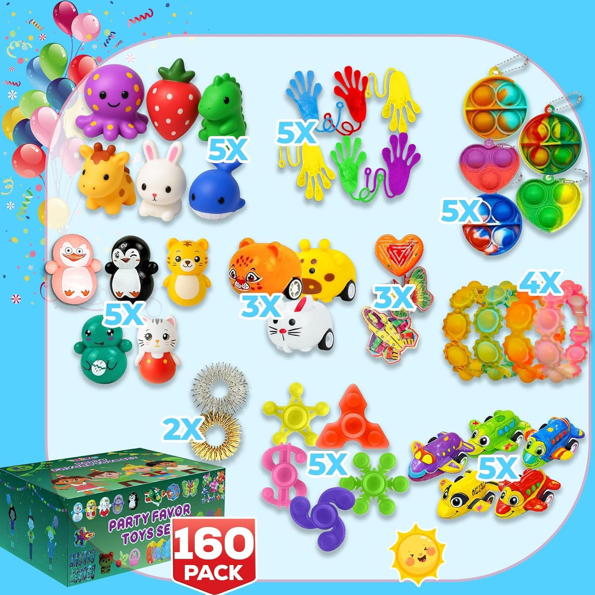 Paquete de 160 Piezas de Juguetes Fidget para Fiestas, Conjunto Sen...