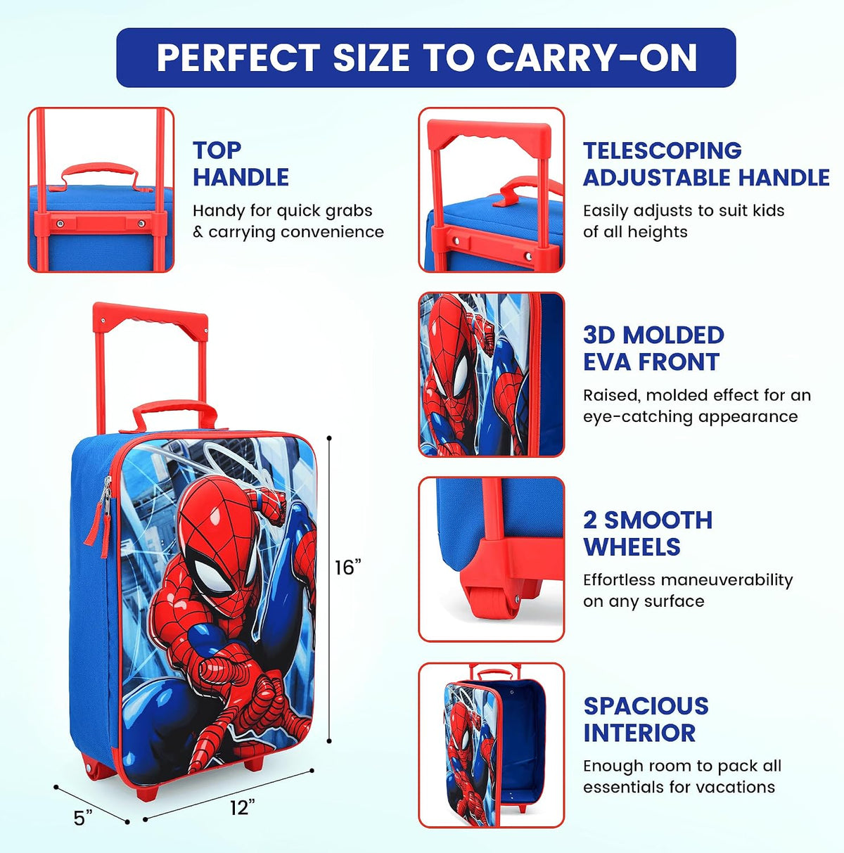 Fast Forward Spiderman - Maleta suave de 16 pulgadas para niños, bo...