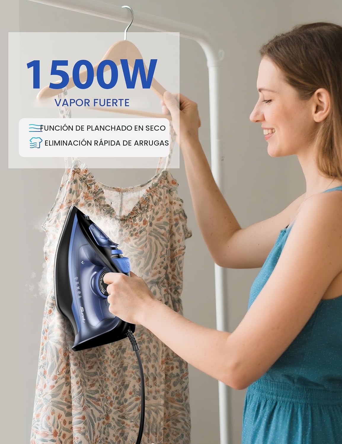 Sundu Plancha de vapor para ropa con suela recubierta de cerámica d...
