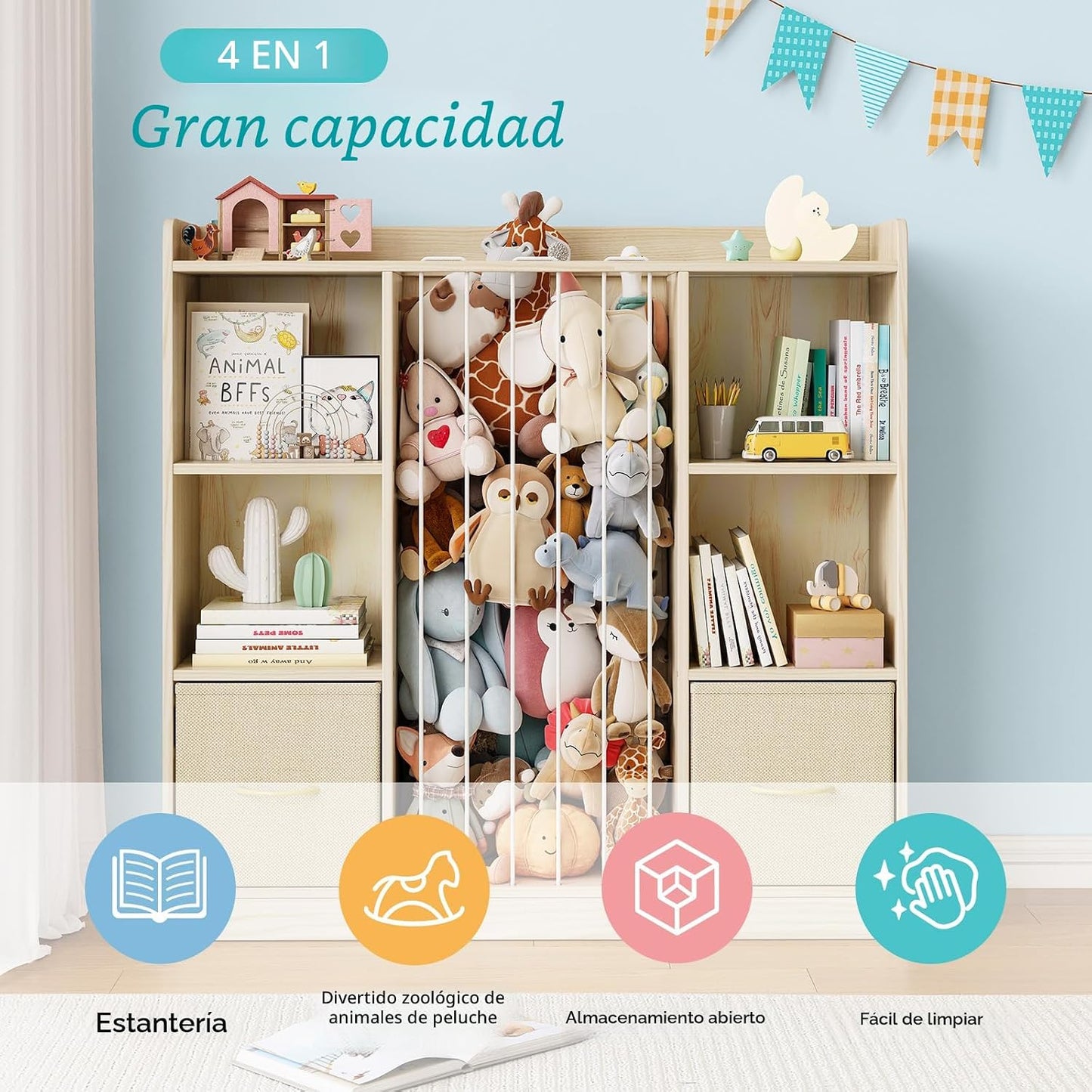 EXPERLAM Organizador de almacenamiento de juguetes 4 en 1 con almac...