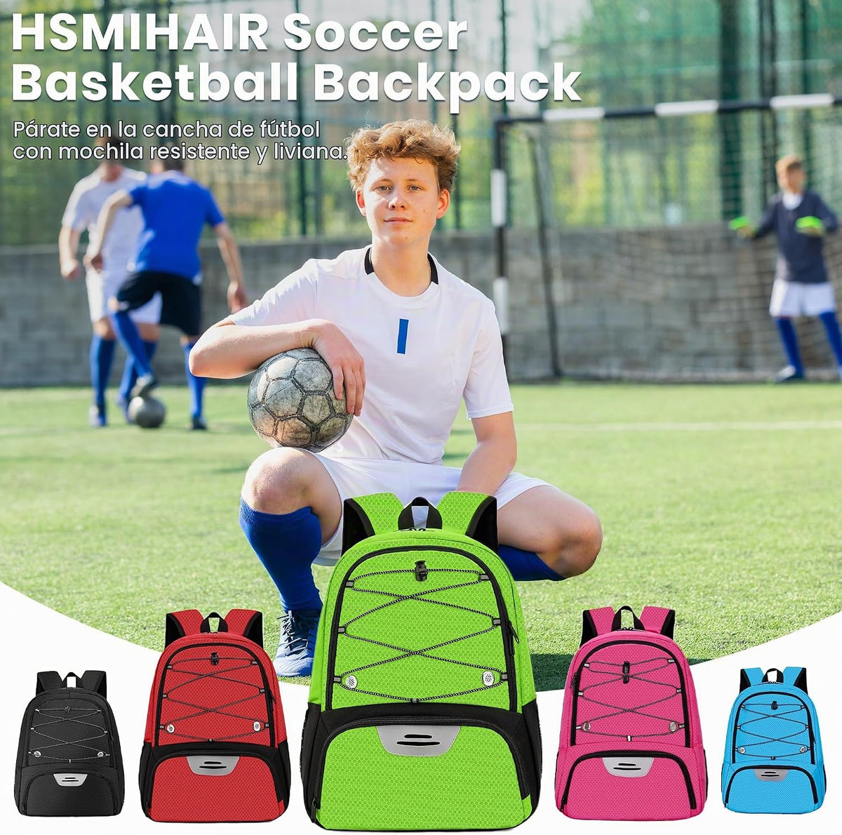 Hsmihair - Mochila de fútbol juvenil - Mochila para fútbol y balonc...