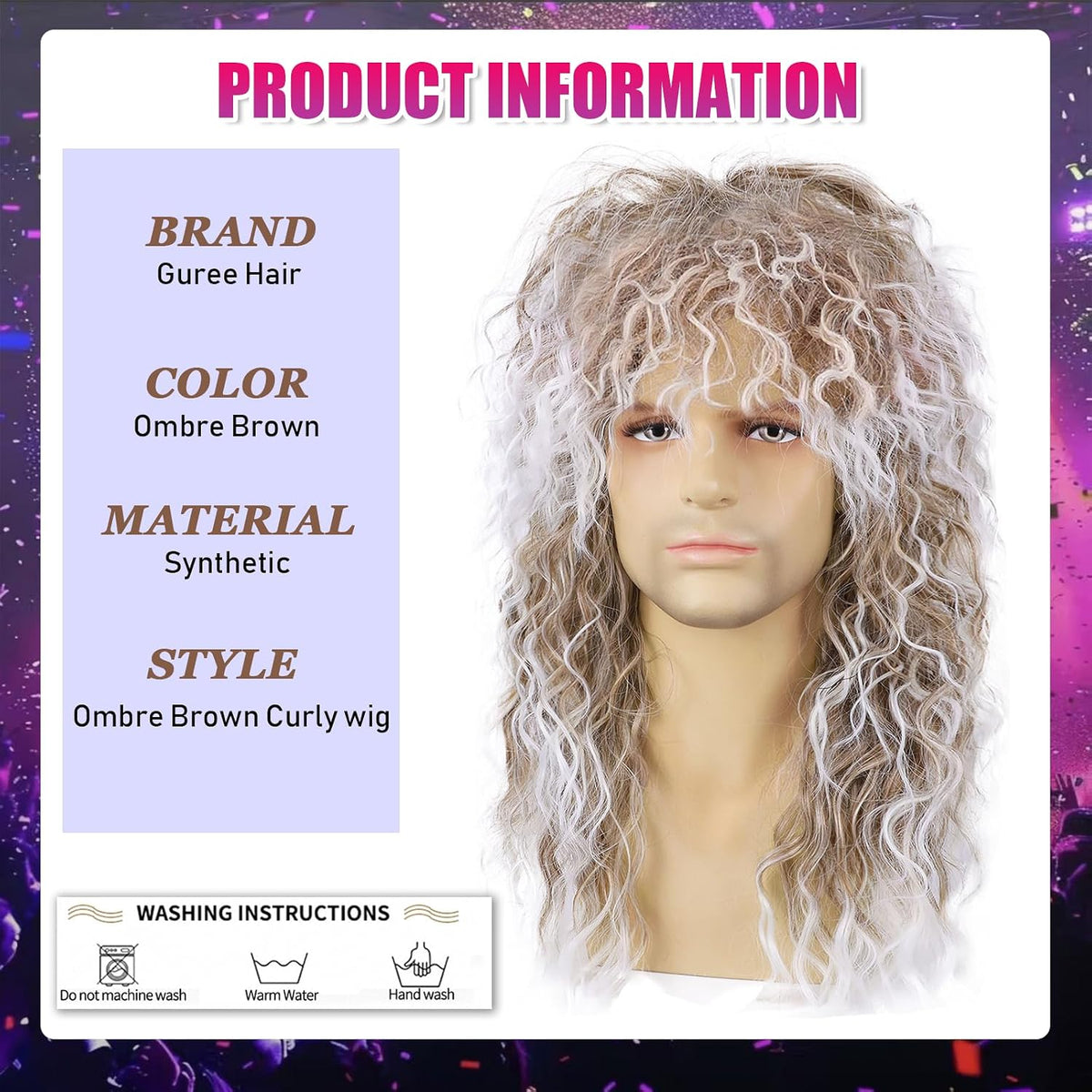 Guree Hair Peluca de salmonete rockero de los años 80 para hombres...