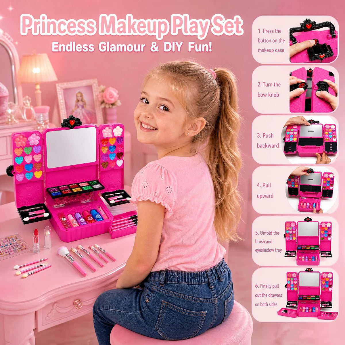 Juegos de maquillaje para niñas de 5 a 8 años, kit de maquillaje de...