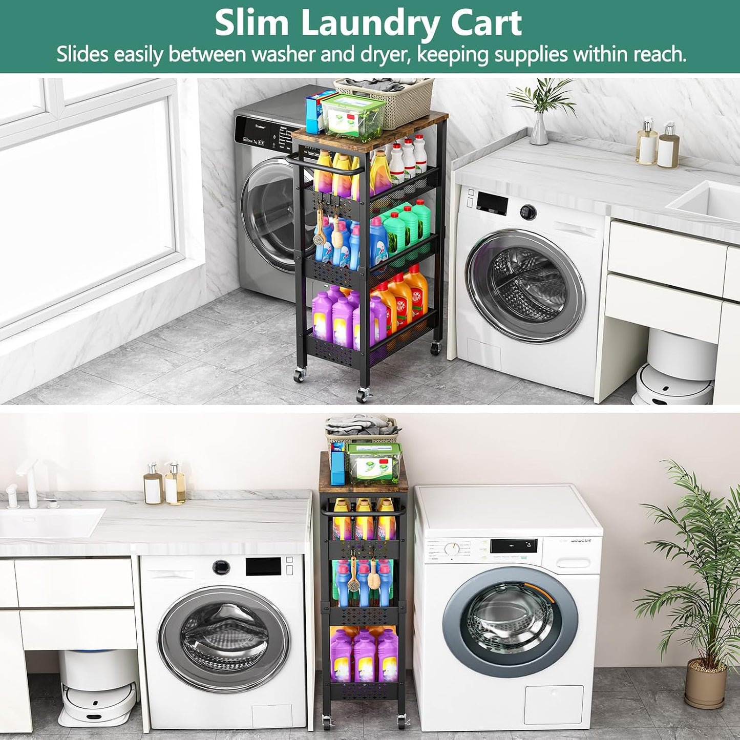 Vivihomety Carrito de almacenamiento delgado utilitario con ruedas,...