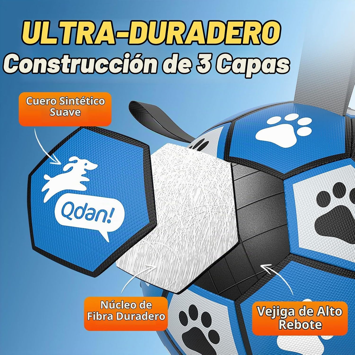 QDAN Pelota de fútbol extra grande para perros, pelotas duraderas c...