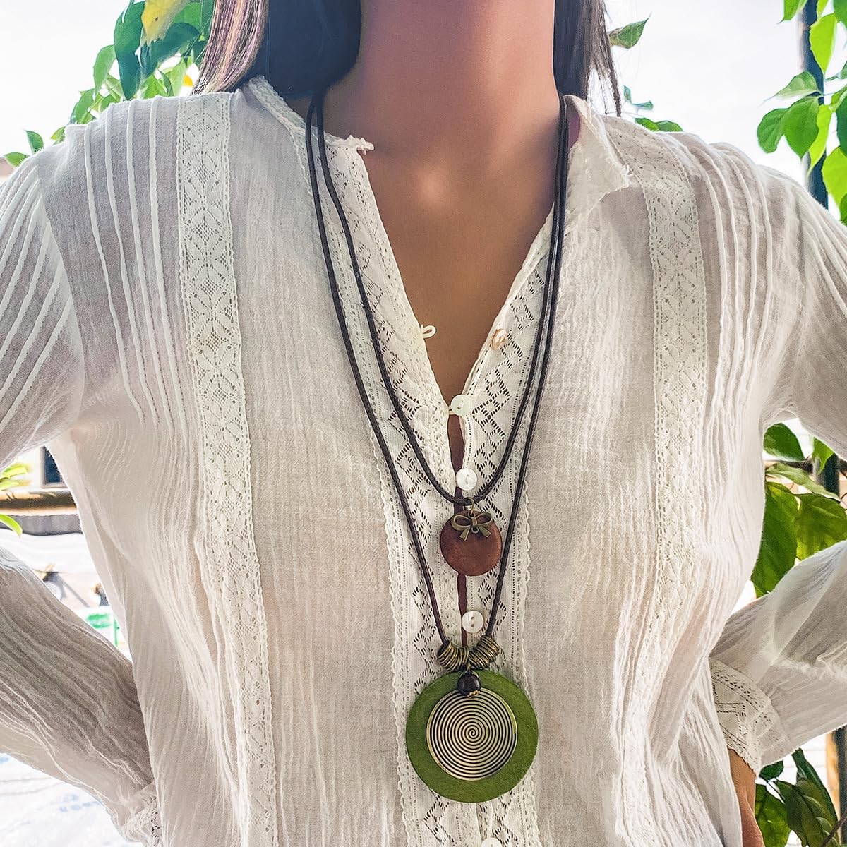 GIGB PBDK Collares largos bohemios para mujer, cordón de cuero apil...