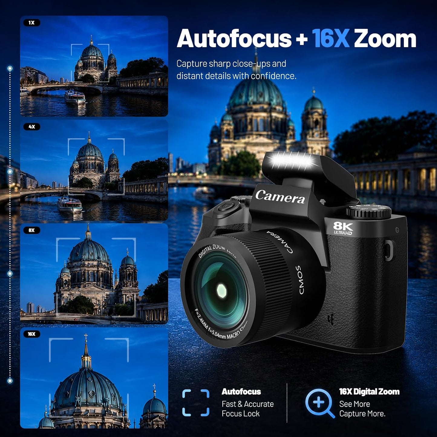 Cámaras digitales 8K para fotografía, cámara de vlogging de 64MP pa...