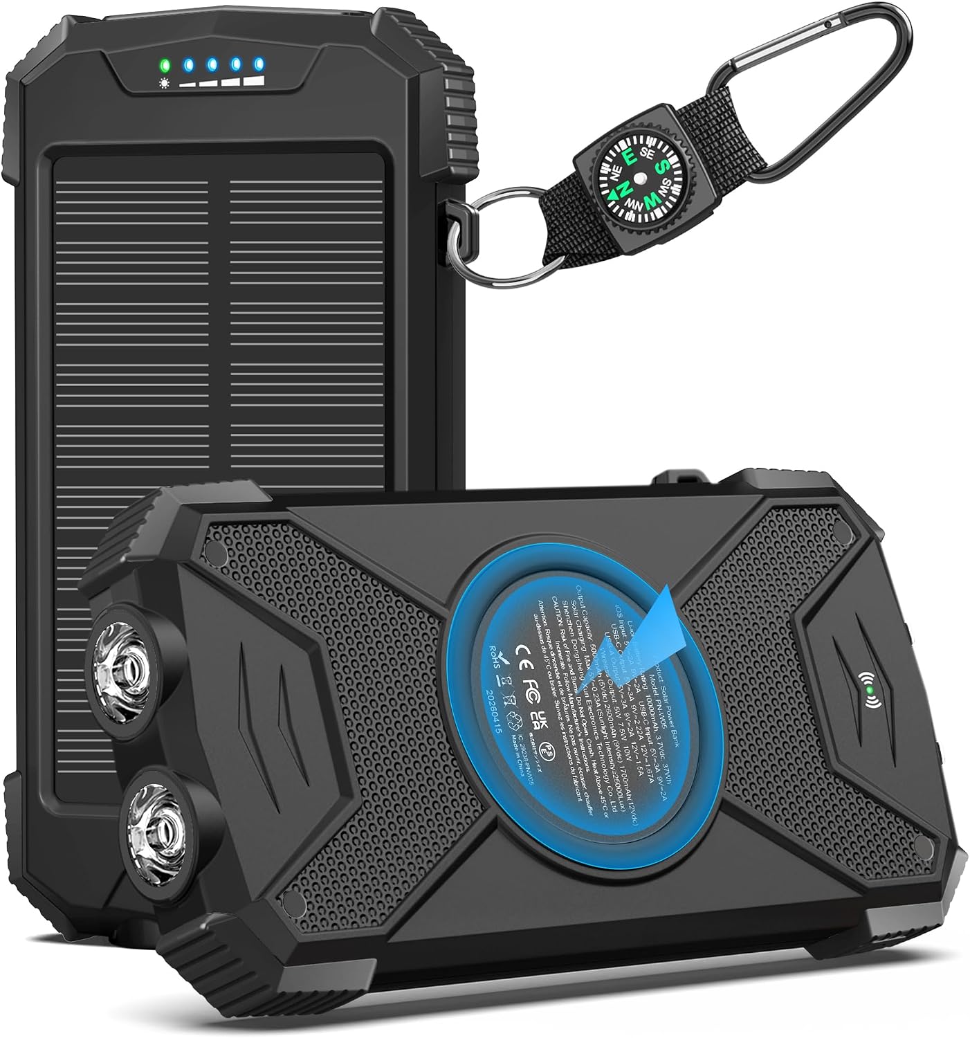 Blavor - Paquete de batería externa solar, cargador inalámbrico Qi...