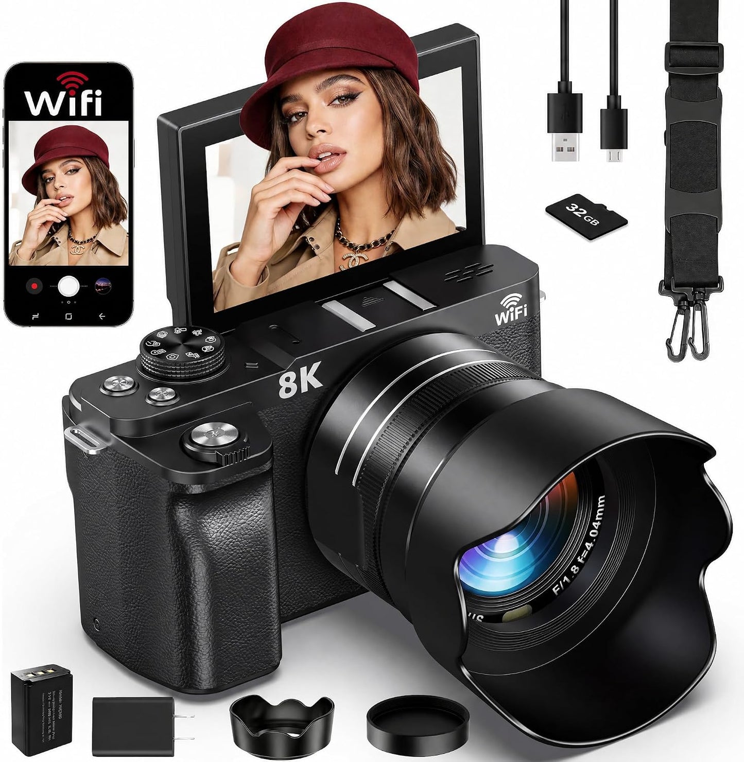 Cámara digital 8K WiFi \u2013 Cámaras de vlogging de 88MP para foto...