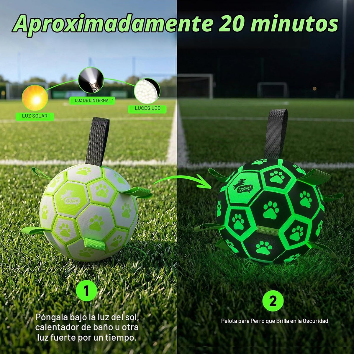 QDAN Pelota de fútbol para perros que brilla en la oscuridad con co...