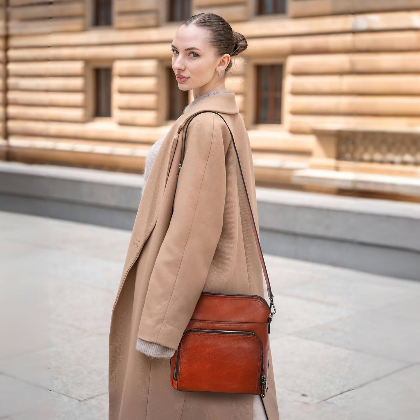 Iswee - Bolsos cruzados de cuero para mujer con múltiples bolsillos...