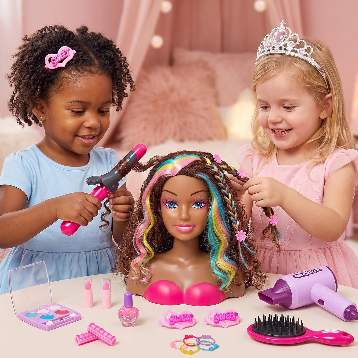 Cabeza de muñeca para peinar el cabello, muñeca negra de 9 pulgadas...